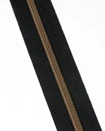 #3 Zipper by the Yard (SMALL #3 COIL) – Black with Dark Gold Coil - Image 2